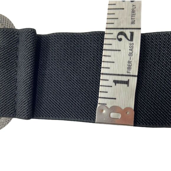 Novelty Stretch Elastic Belt Vintage 80s Women's Black Silver Tone Metal Clasp - Picture 5 of 13